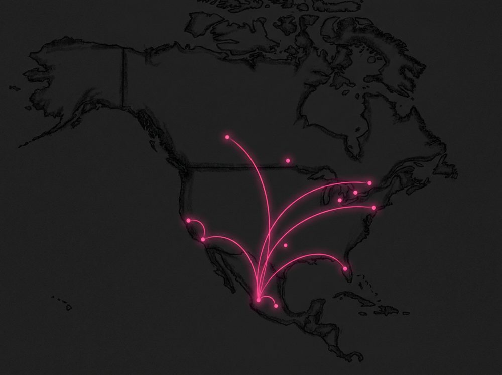 Map of produce routes across Canada, the United States and Mexico