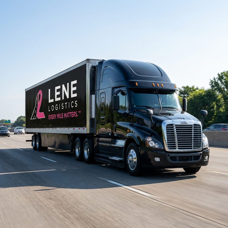 Black Lene Logistics truck and trailer on a highway
